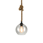 Artisan Glass Pendant Light with Natural Hemp Rope – Minimalist LED Ceiling Lamp