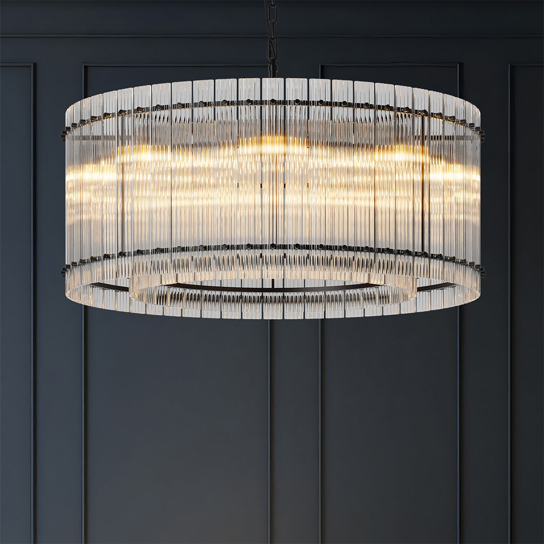 Artisan Iron and Glass Chandelier with Adjustable Chain, 8 or 10 Lights