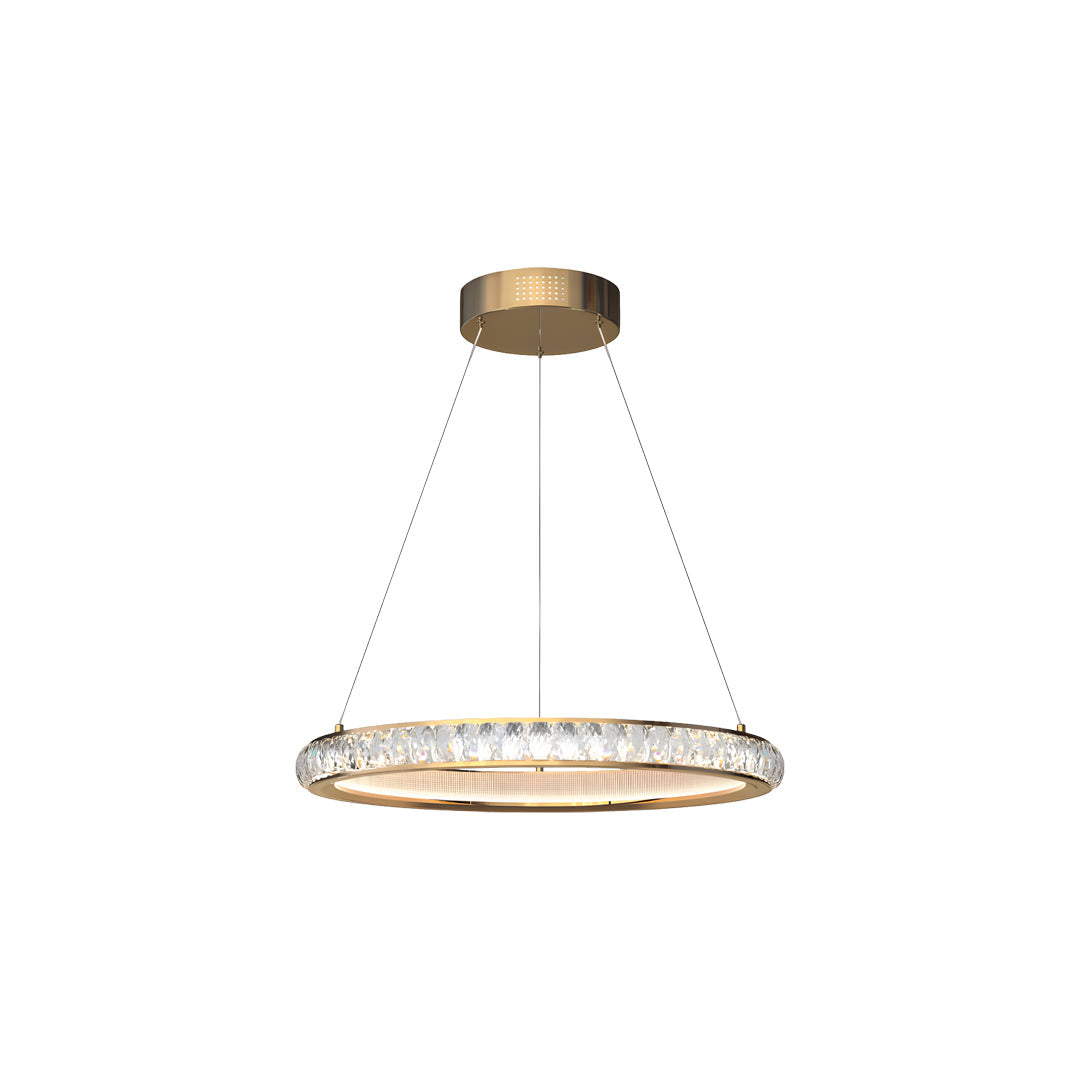 Italian Round Crystal Chandelier in Gold with LED Illumination