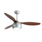 Silver LED Ceiling Fan with Wood Grain Blades for Modern Interiors