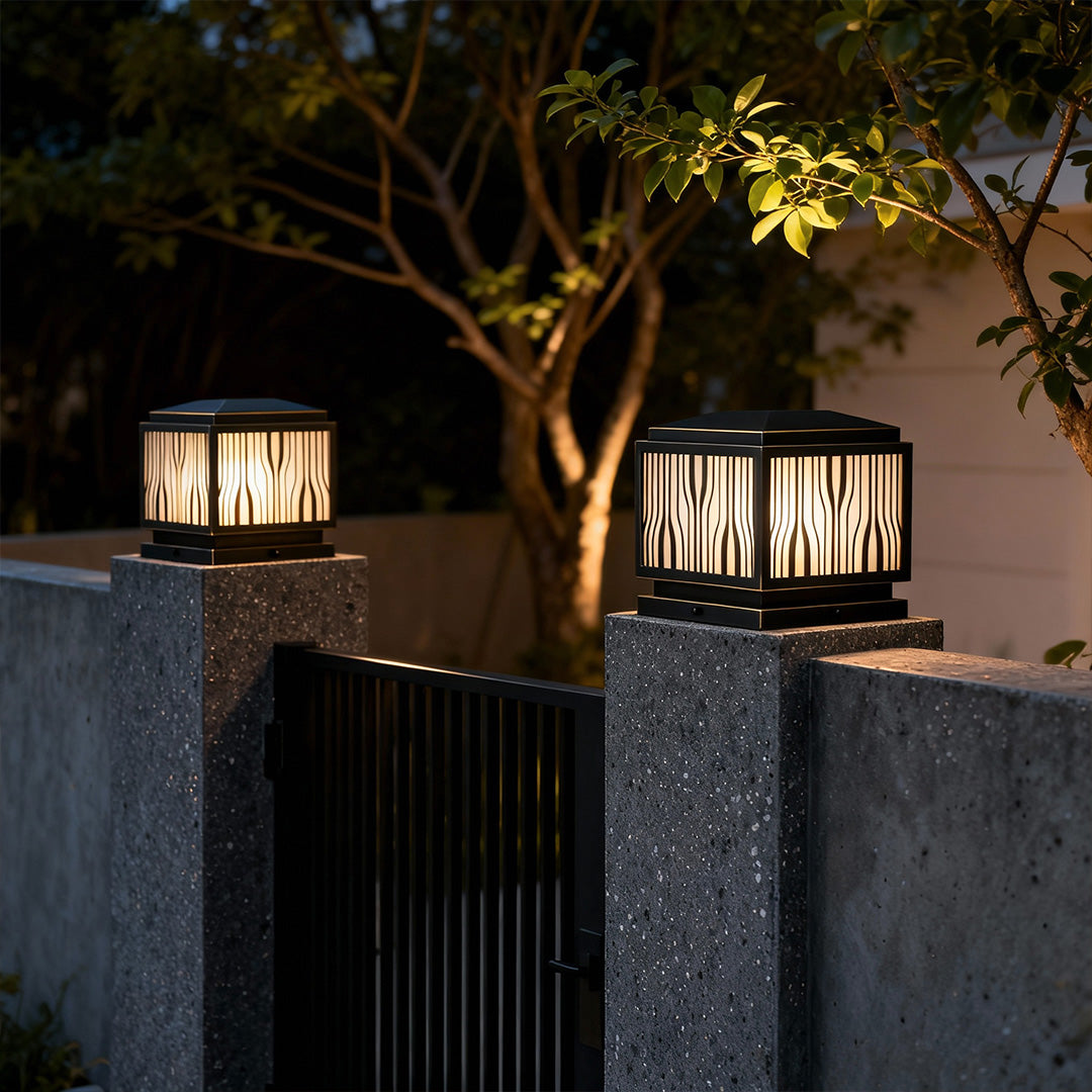 Modern Copper Pillar Lights with Textured Glass for Outdoor Spaces