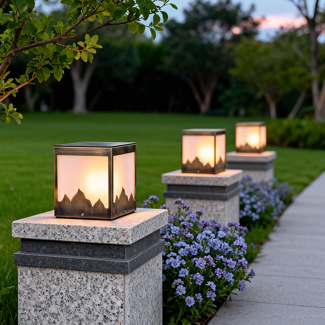 Modern Solar Pillar Lights – Copper Outdoor Square Post Lights