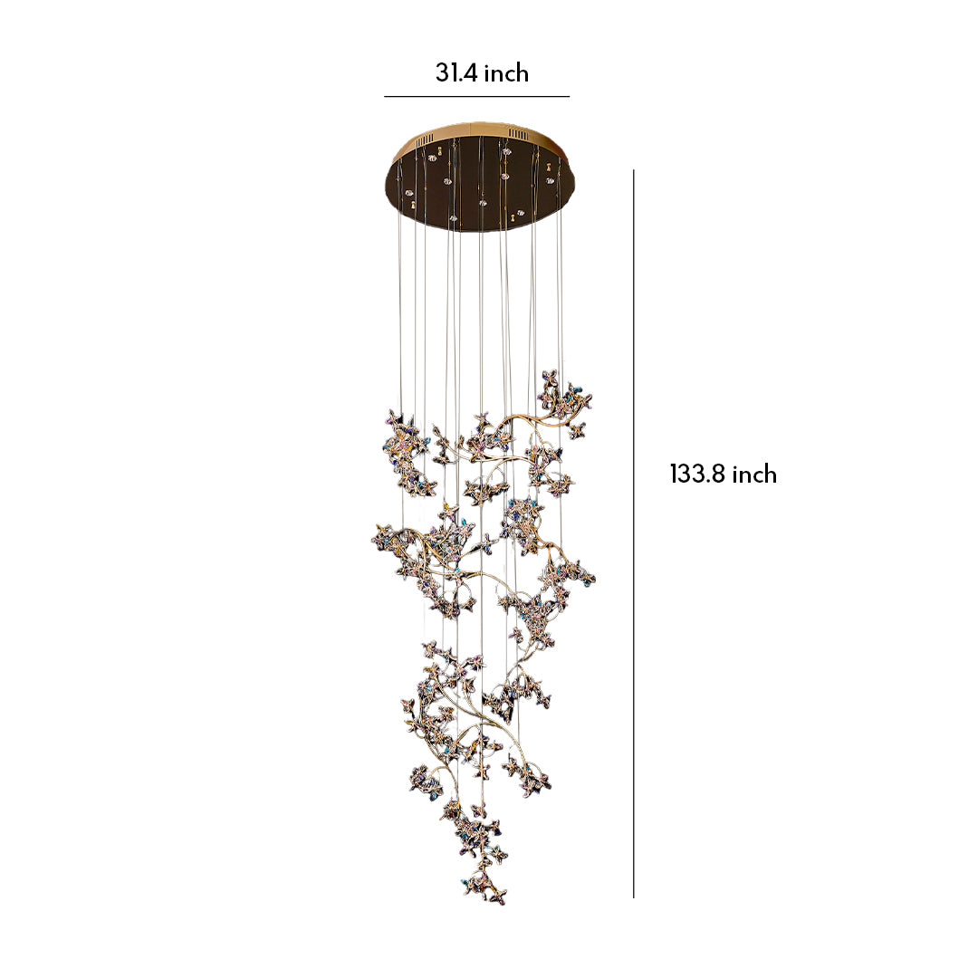 Crystal Rotating Staircase Chandelier with Chrome Finish and Adjustable Chain