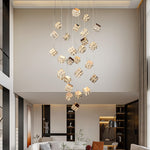 Crystal Staircase Chandelier with Gold Frame and Adjustable LED Lighting
