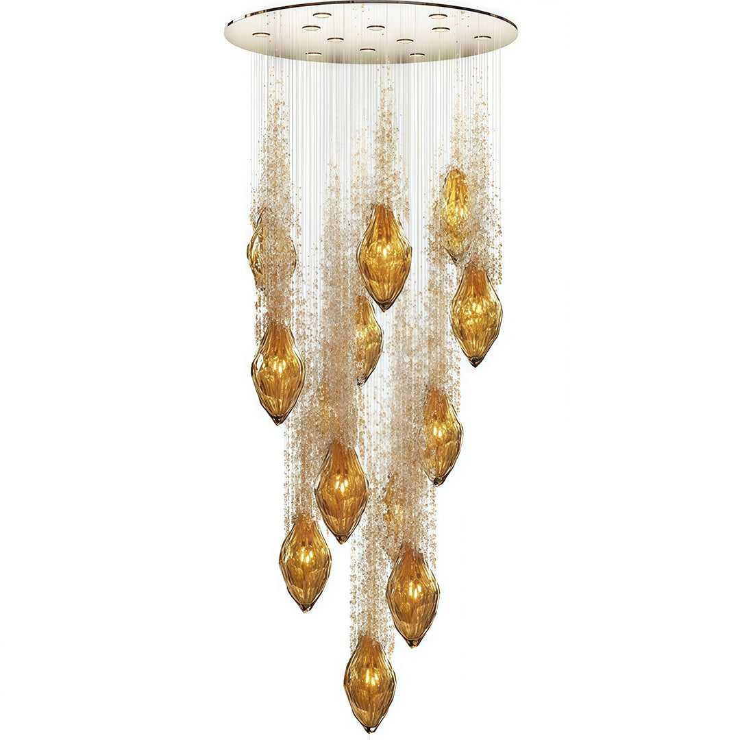 Cognac Crystal Staircase Chandelier – Modern Linear LED Pendant for Grand Interiors