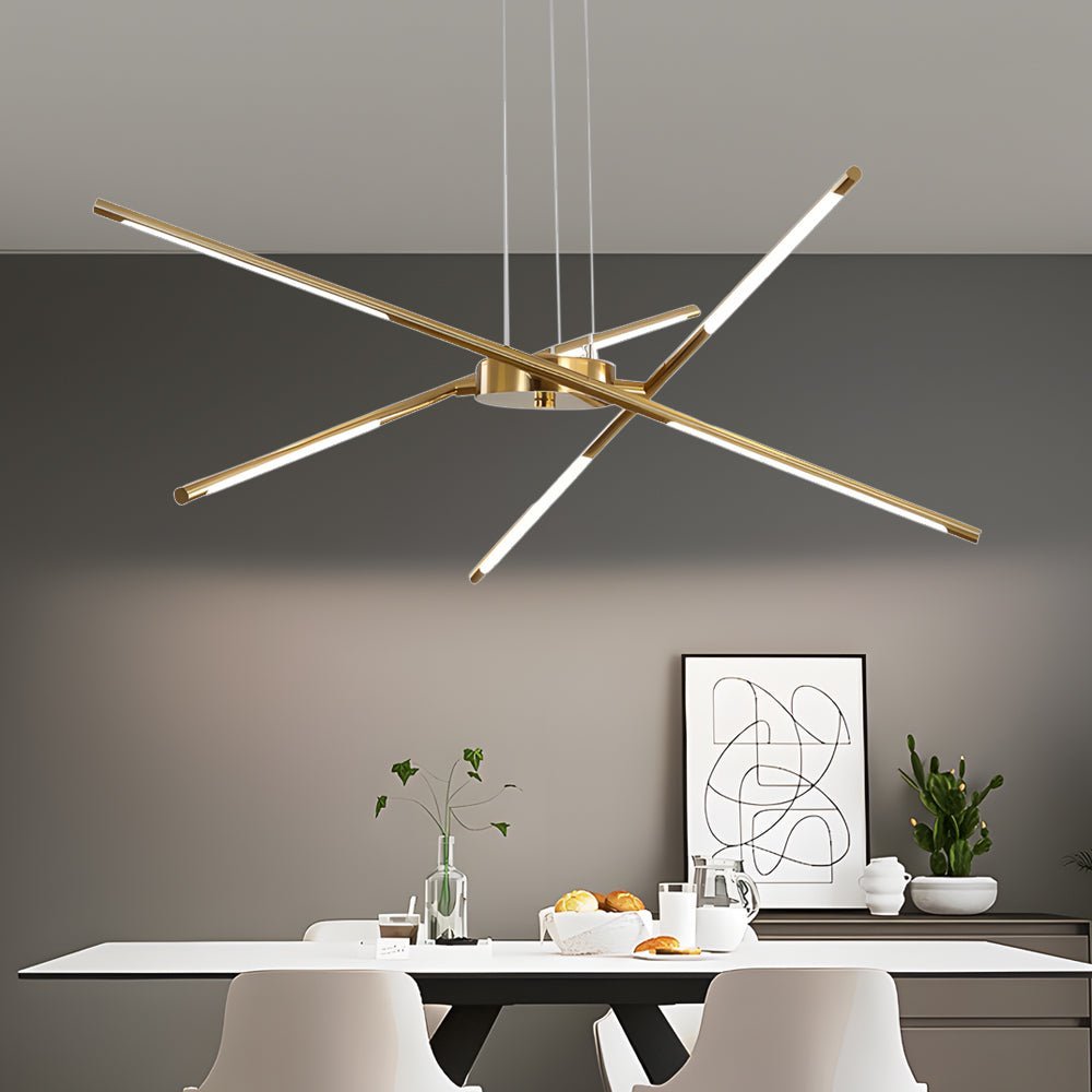 Linear Sputnik LED Chandelier with Remote Dimming in Gold and Black
