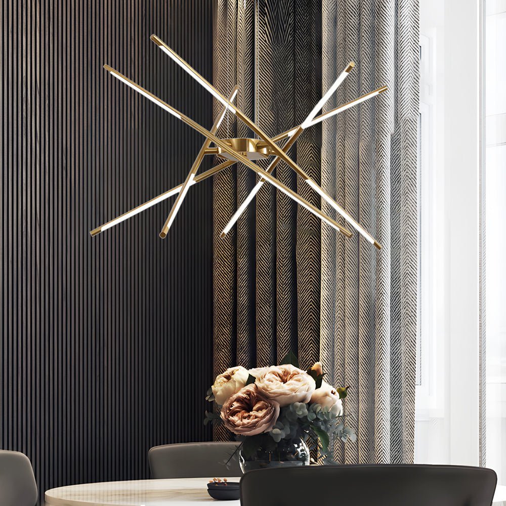 Linear Sputnik LED Chandelier with Remote Dimming in Gold and Black