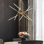 Linear Sputnik LED Chandelier with Remote Dimming in Gold and Black