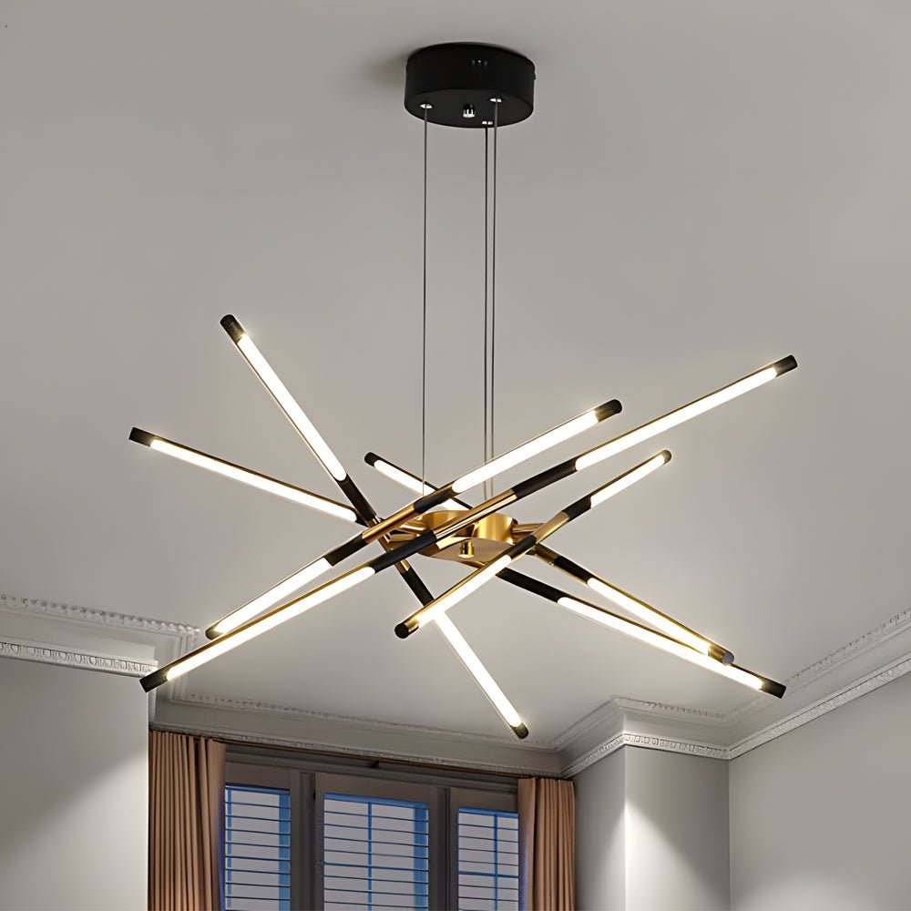 Linear Sputnik LED Chandelier with Remote Dimming in Gold and Black