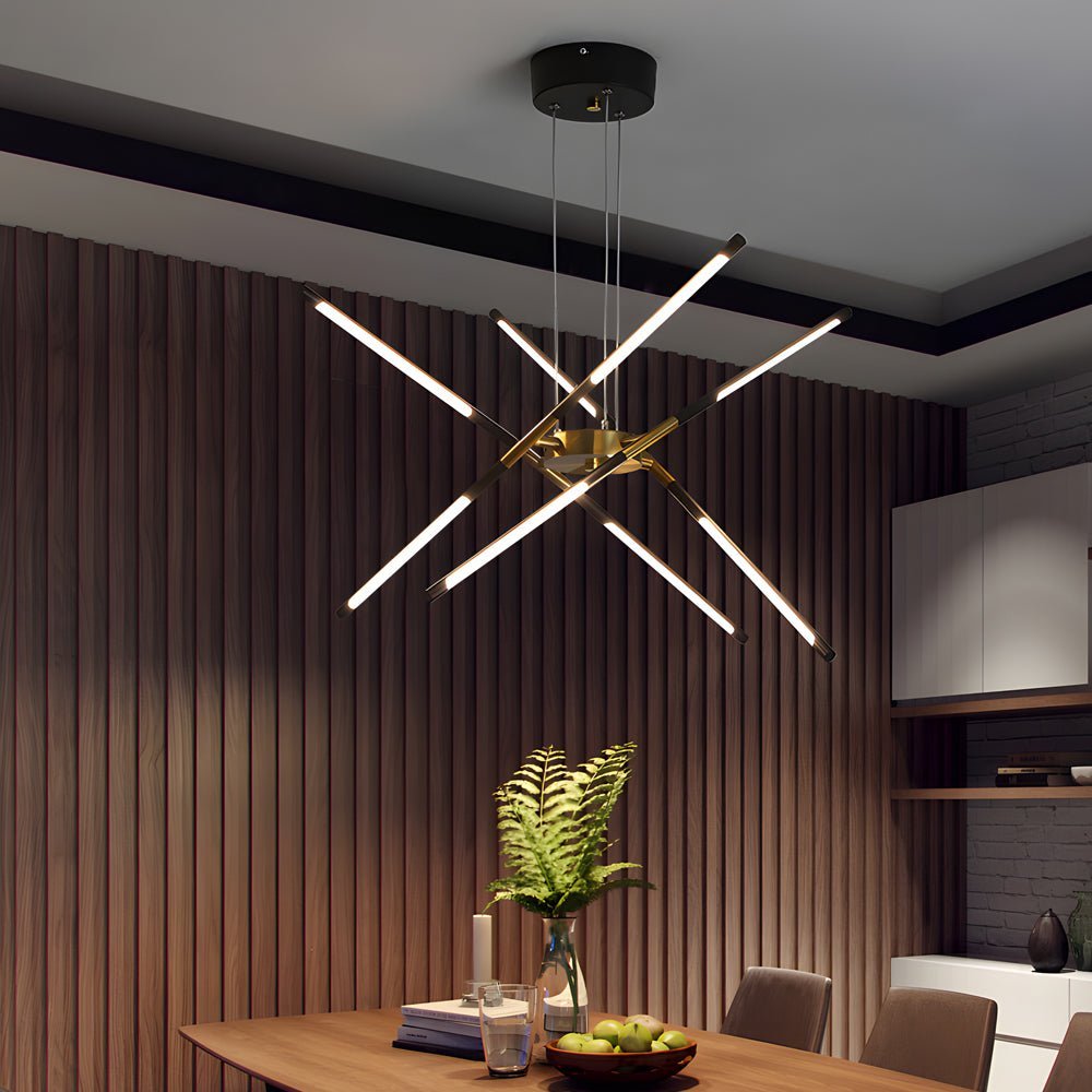 Linear Sputnik LED Chandelier with Remote Dimming in Gold and Black