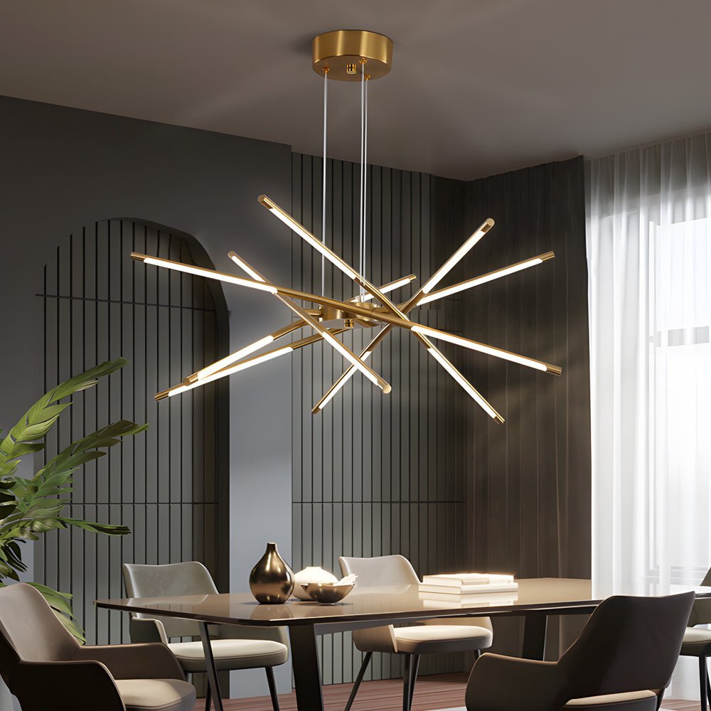 Linear Sputnik LED Chandelier with Remote Dimming in Gold and Black