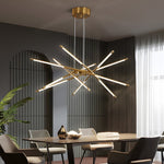 Linear Sputnik LED Chandelier with Remote Dimming in Gold and Black