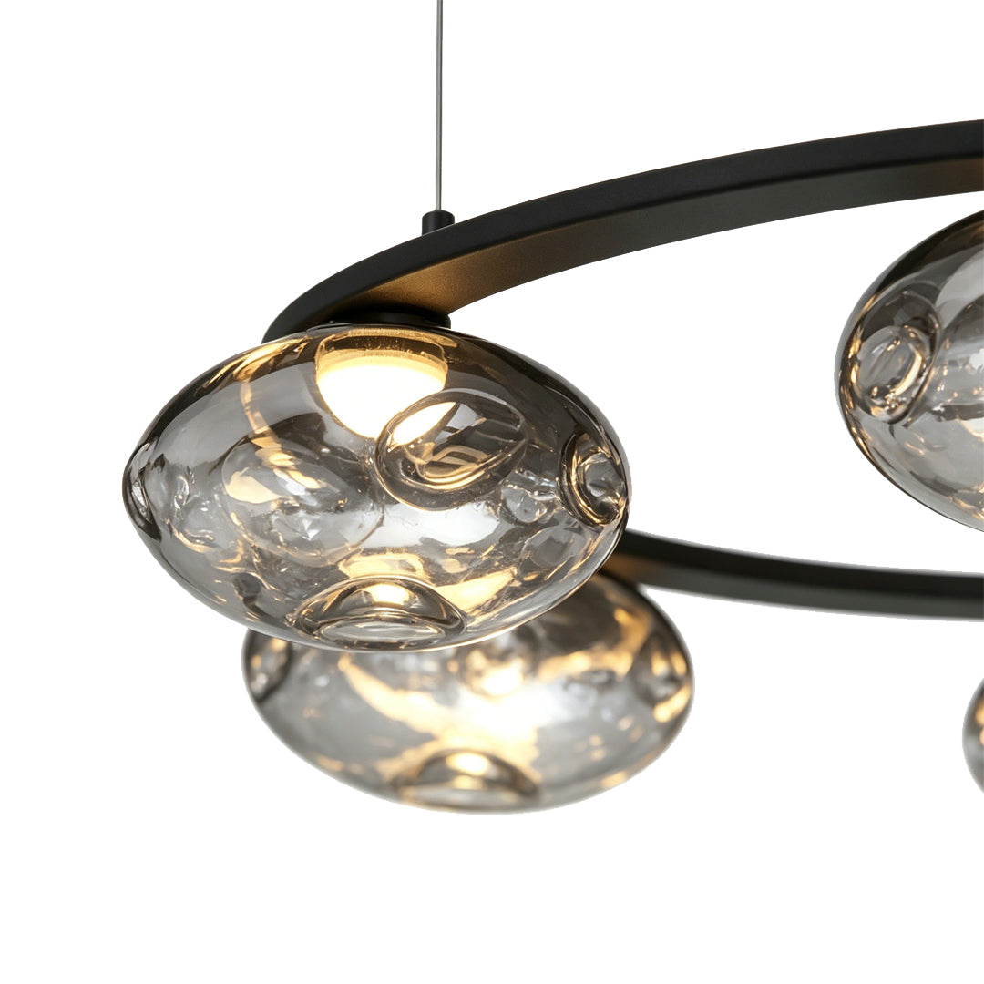 Aurelia Modern Traditional Chandelier in Black Iron and Smoke Glass