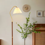 Walnut Floor Lamp with Fabric Shade – American Retro Standing Lamp for Living Room