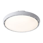 Modern Bladeless Ceiling Fan with Dimmable LED Light, Round Flush Mount in White or Wood Grain