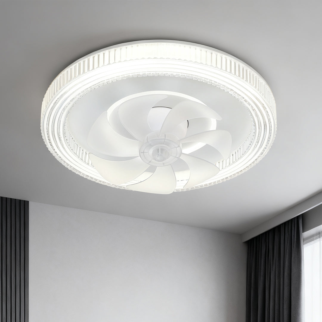Aura White LED Ceiling Fan with Dimmable Light – Modern Flush Mount