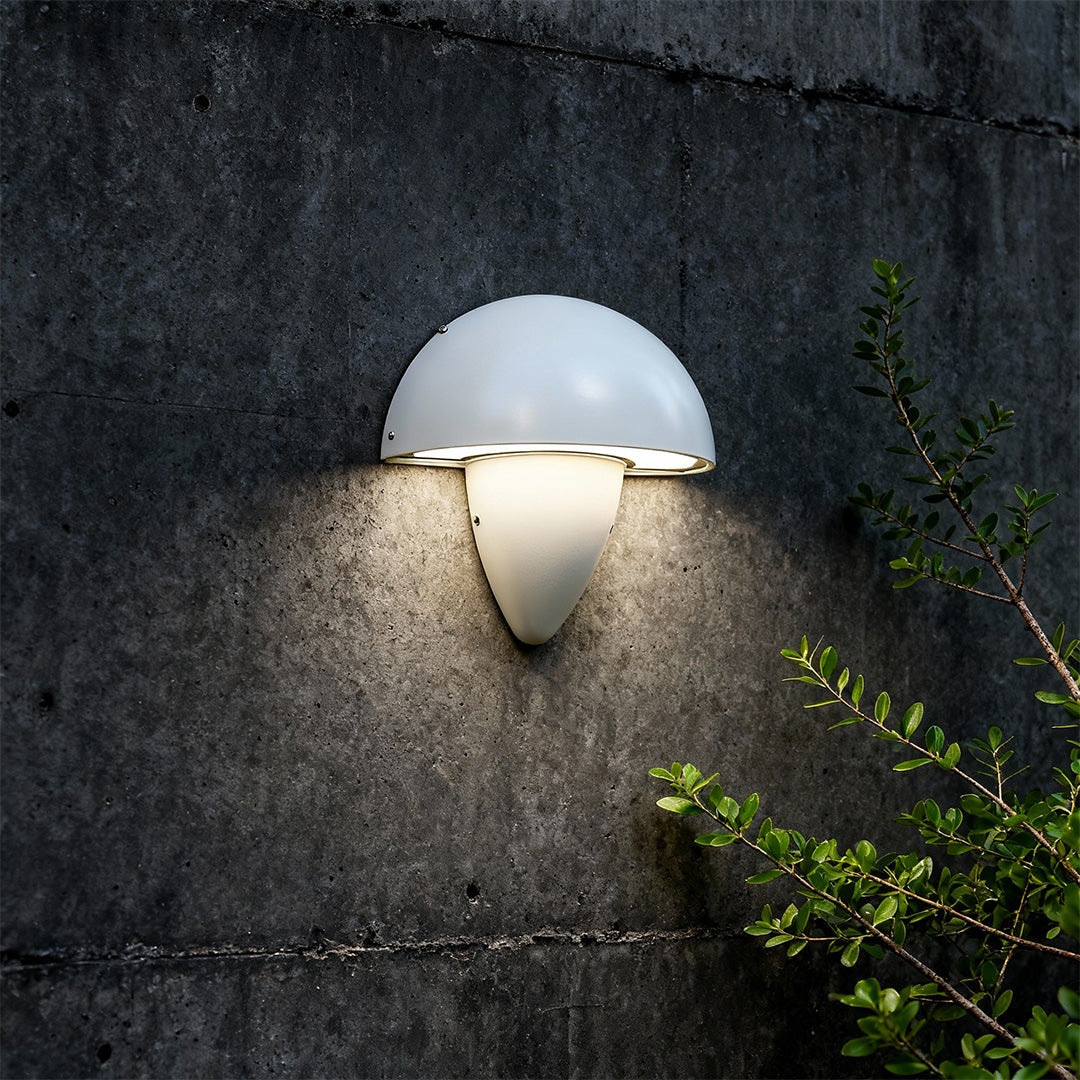 Mushroom Wall Sconce in Aluminum with Clear Glass Shade, IP65 Waterproof LED