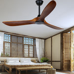 Retro Solid Wood Ceiling Fan with Dimmable LED Light and Remote Control