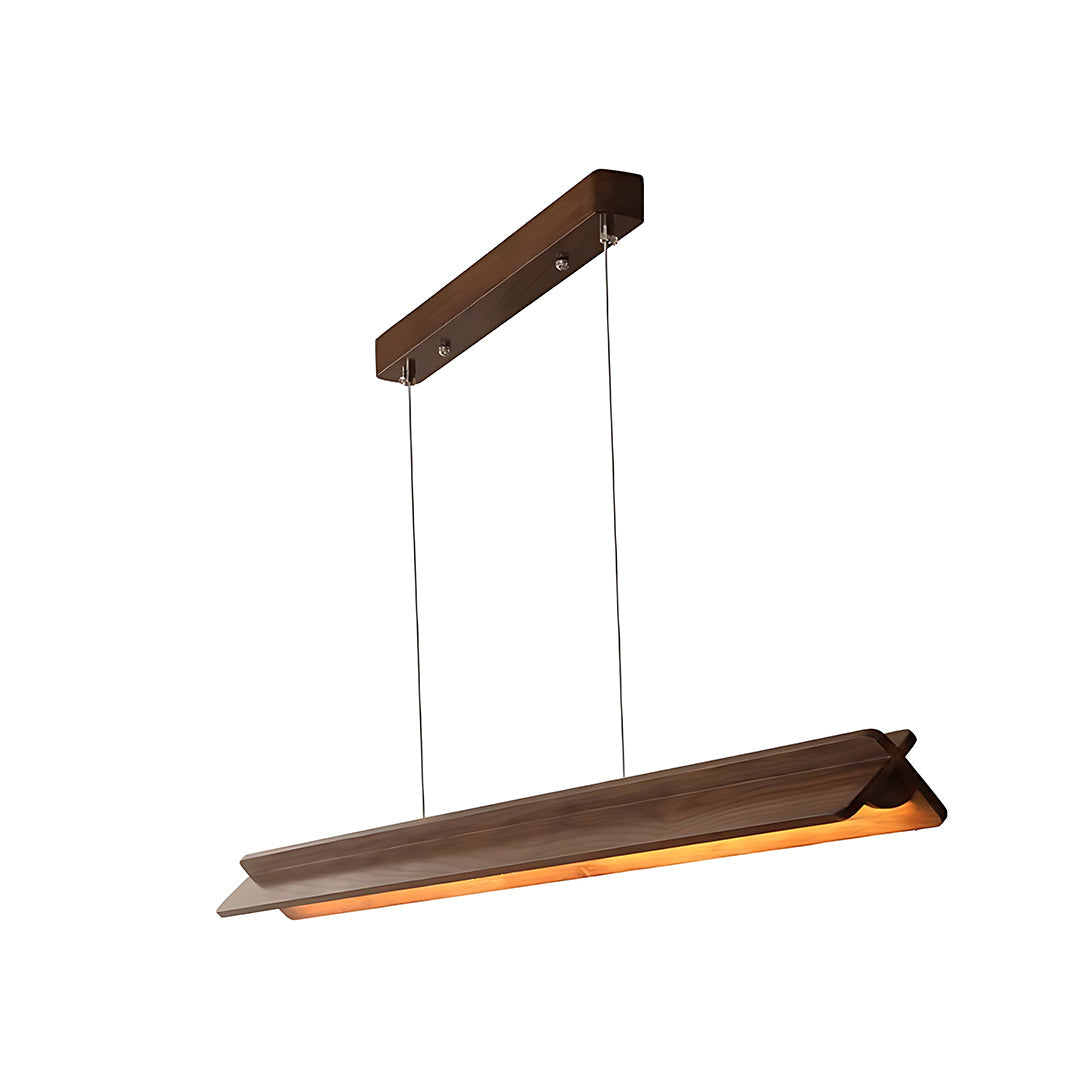 Linear Wood LED Pendant Light with White PVC Shade, Minimalist Dining Room Fixture
