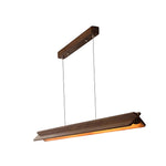 Linear Wood LED Pendant Light with White PVC Shade, Minimalist Dining Room Fixture
