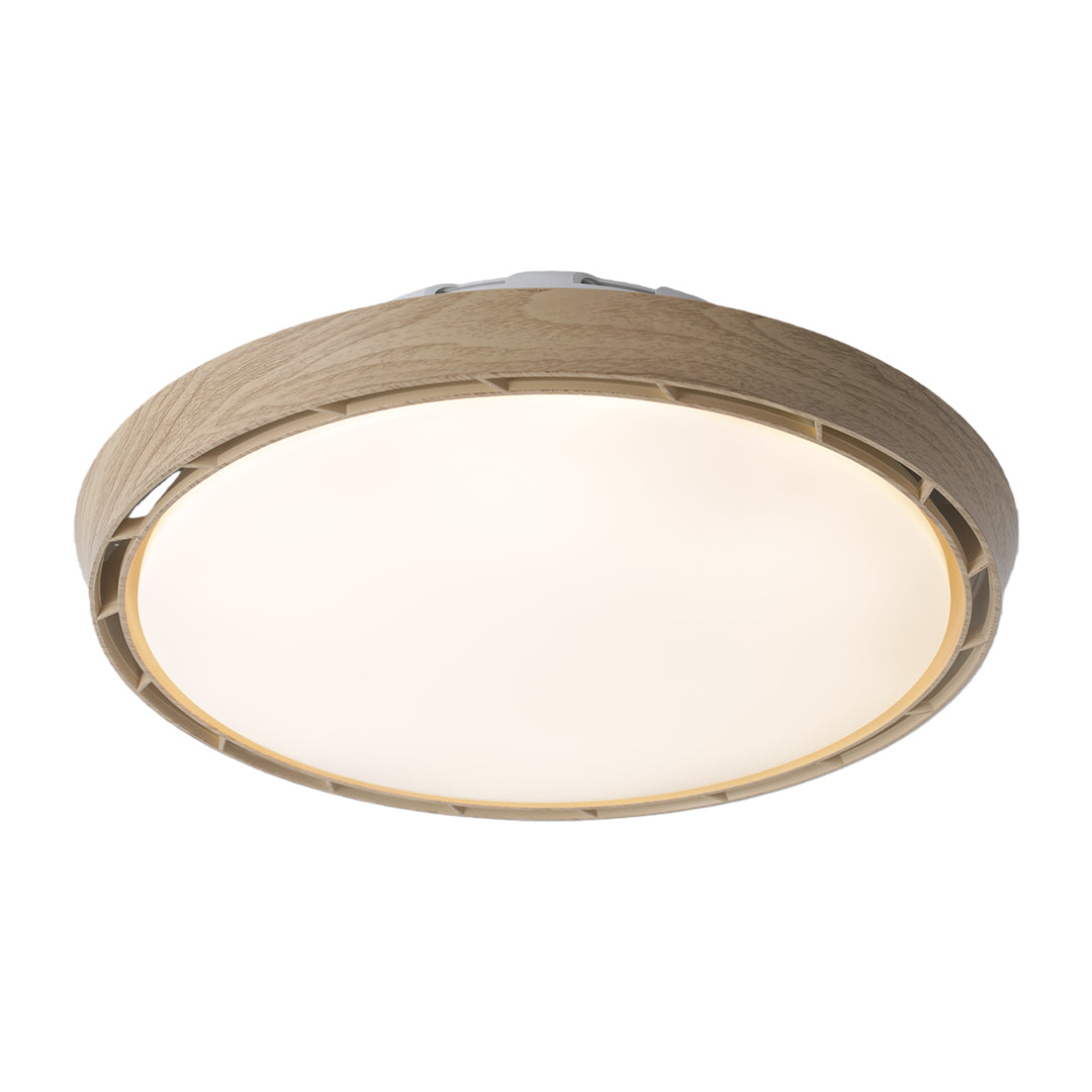 Modern Bladeless Ceiling Fan with Dimmable LED Light, Round Flush Mount in White or Wood Grain