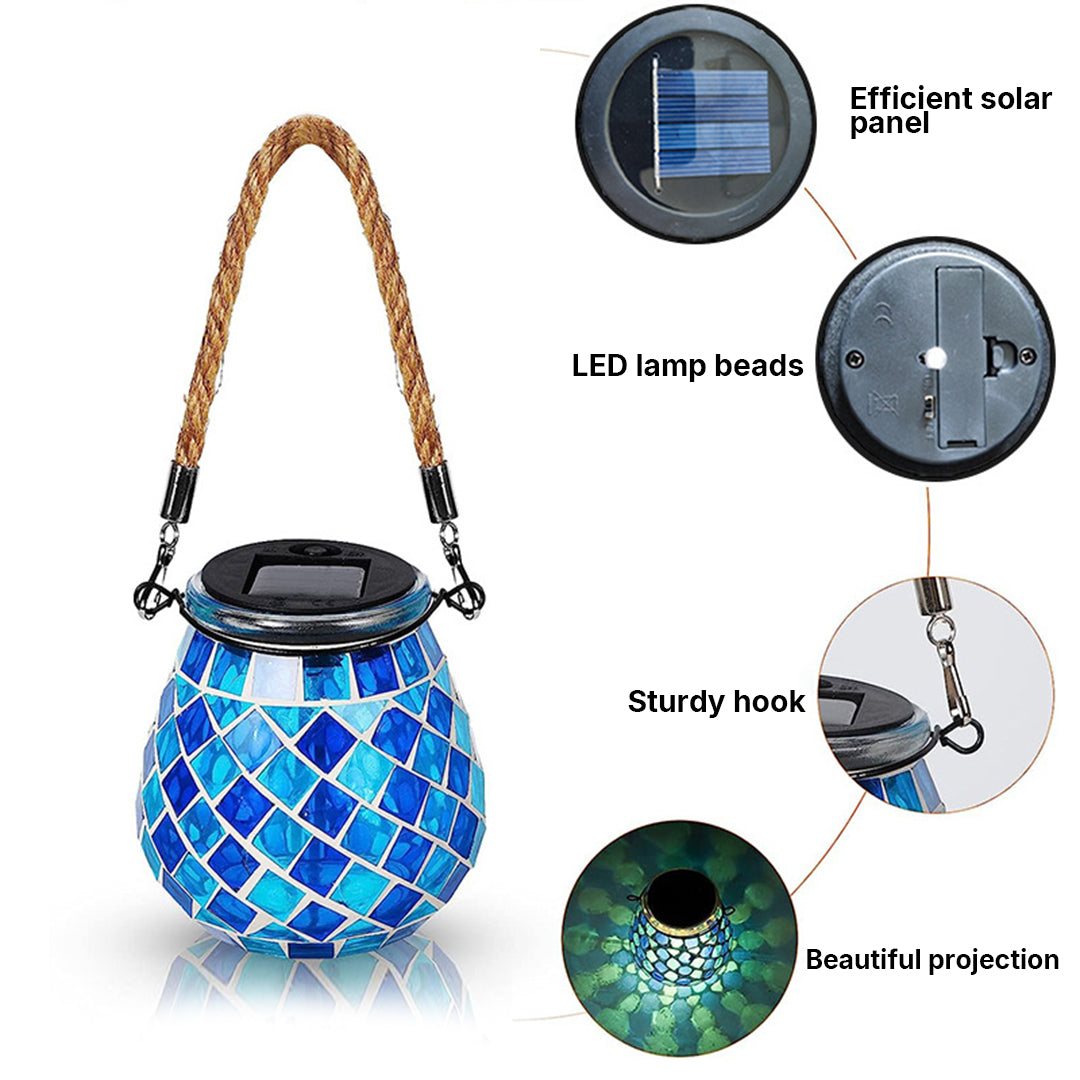 Artisan Solar Glass Mosaic Lantern for Garden and Patio