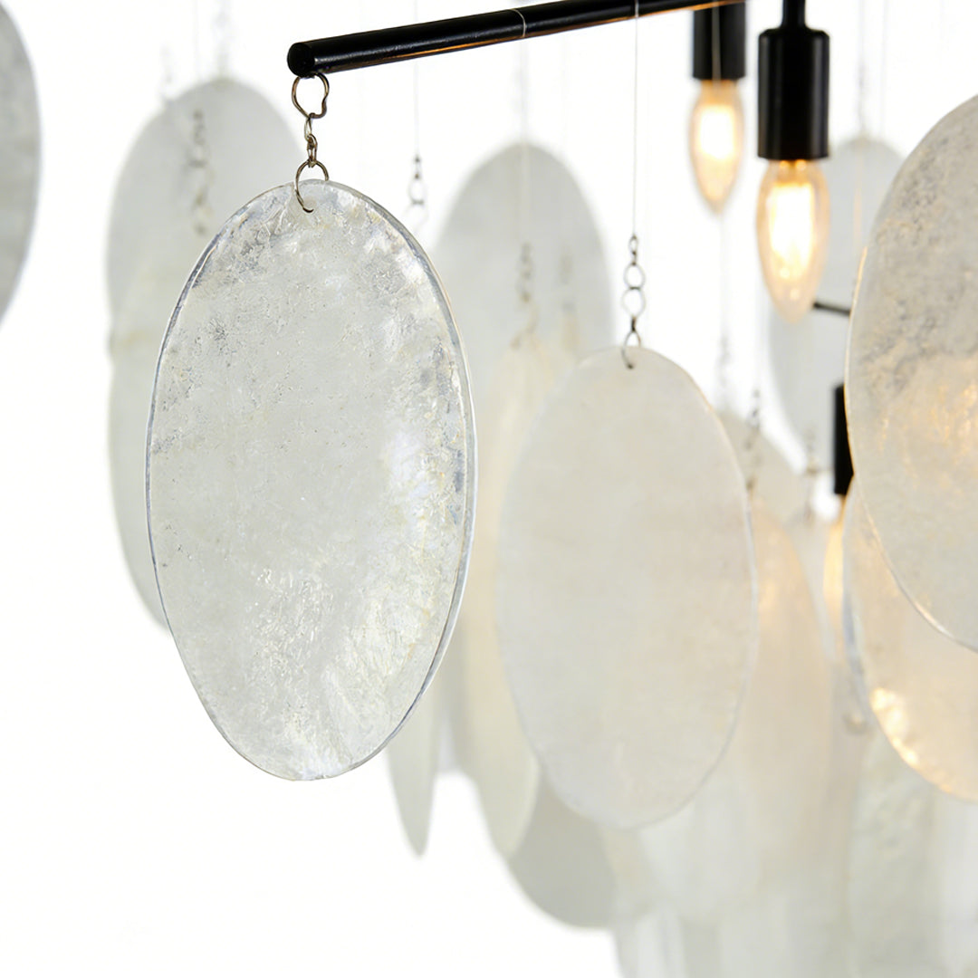 Mother of Pearl Chandelier with Black Metal Frame and Clear Glass Shades