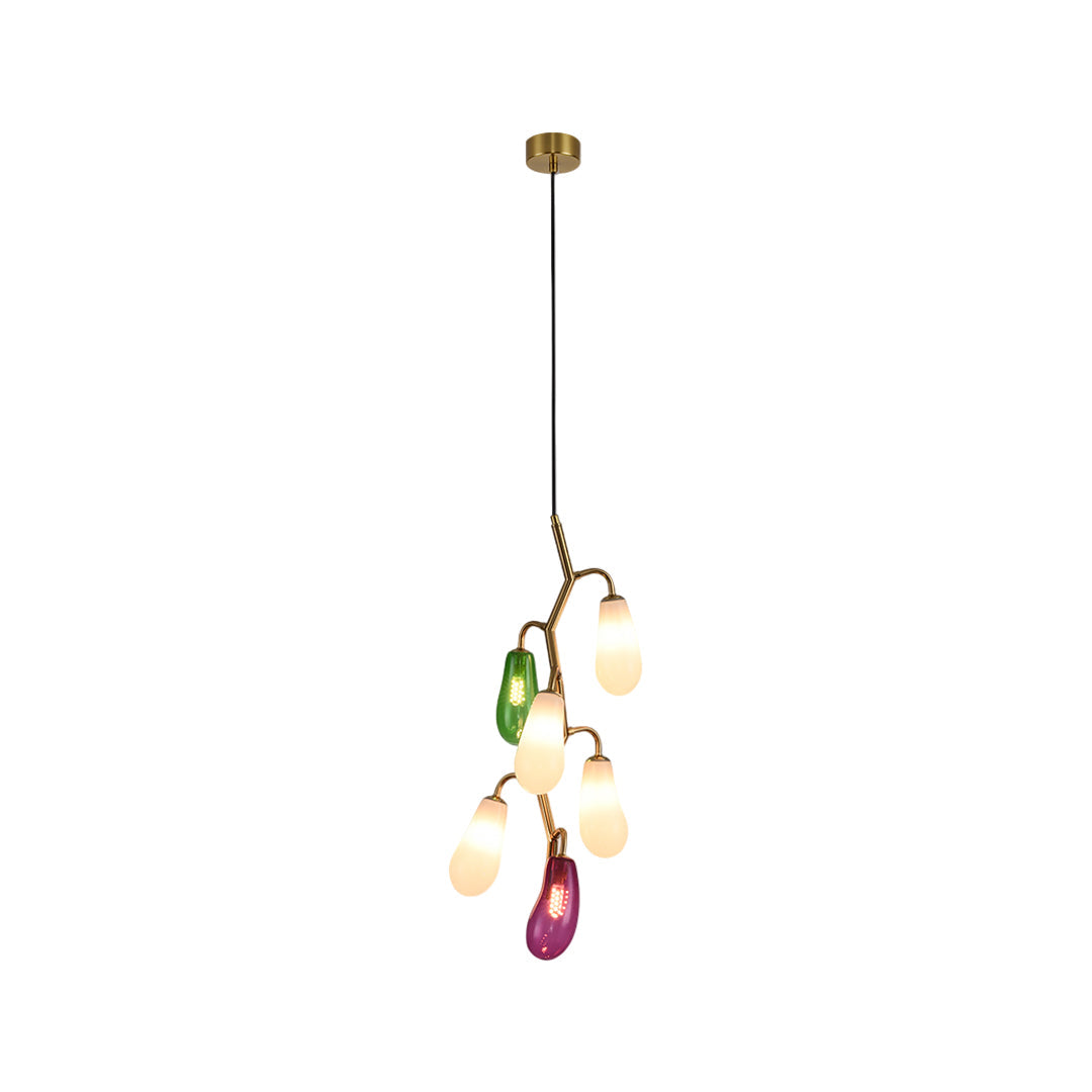 Artisan Colored Glass Multi-Pendant Ceiling Light in Brass