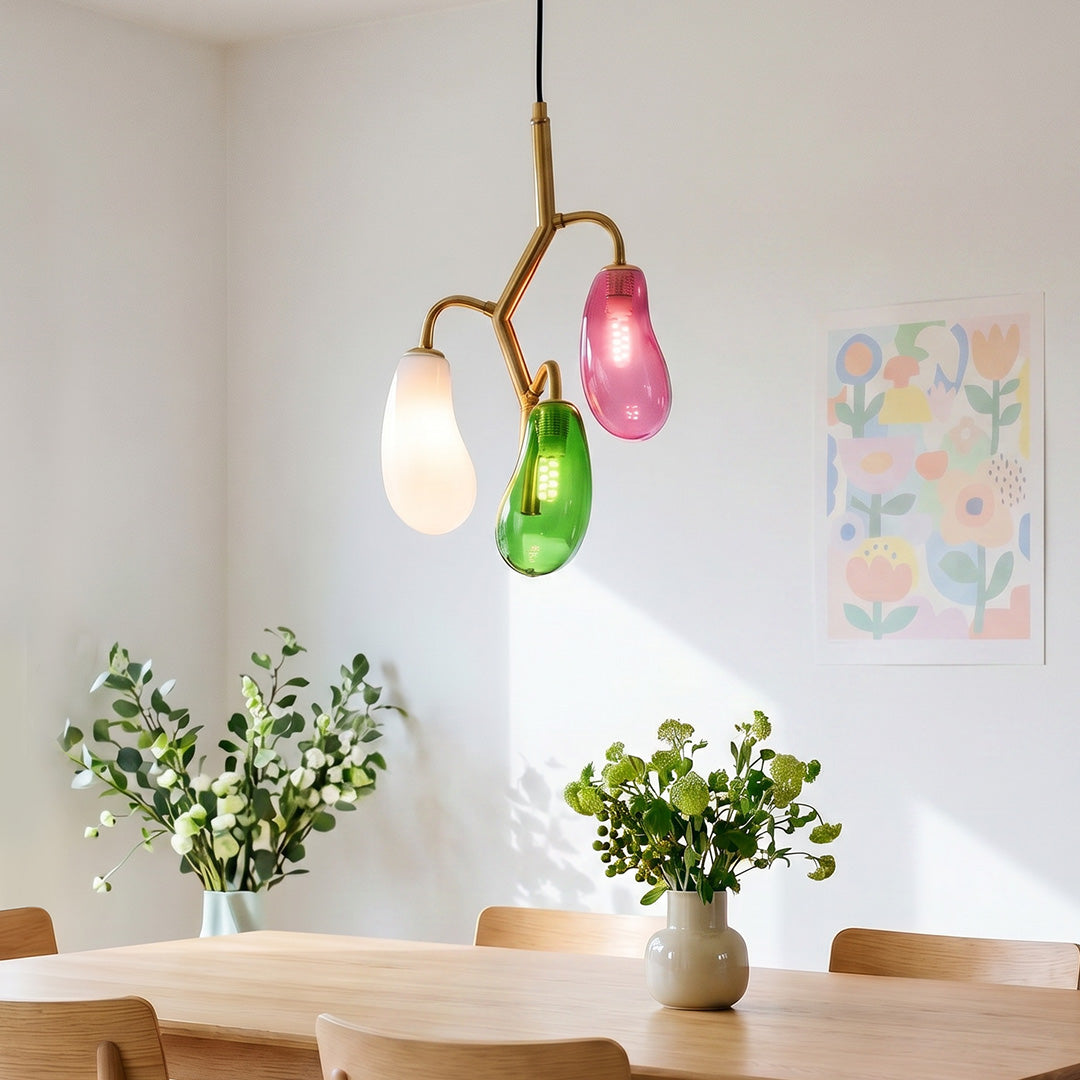 Artisan Colored Glass Multi-Pendant Ceiling Light in Brass
