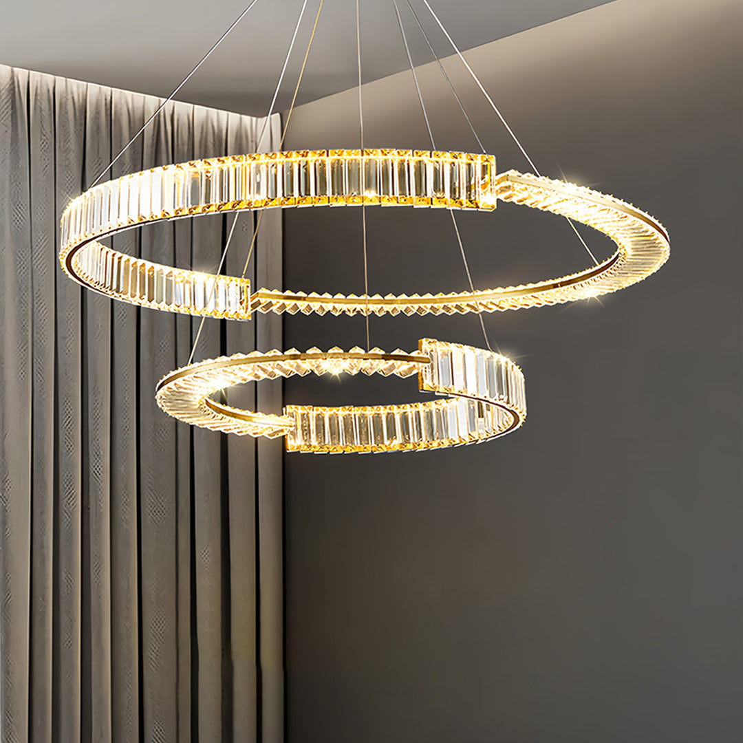 Modern Gold Crystal Ring Chandelier with LED Dimmable Lighting