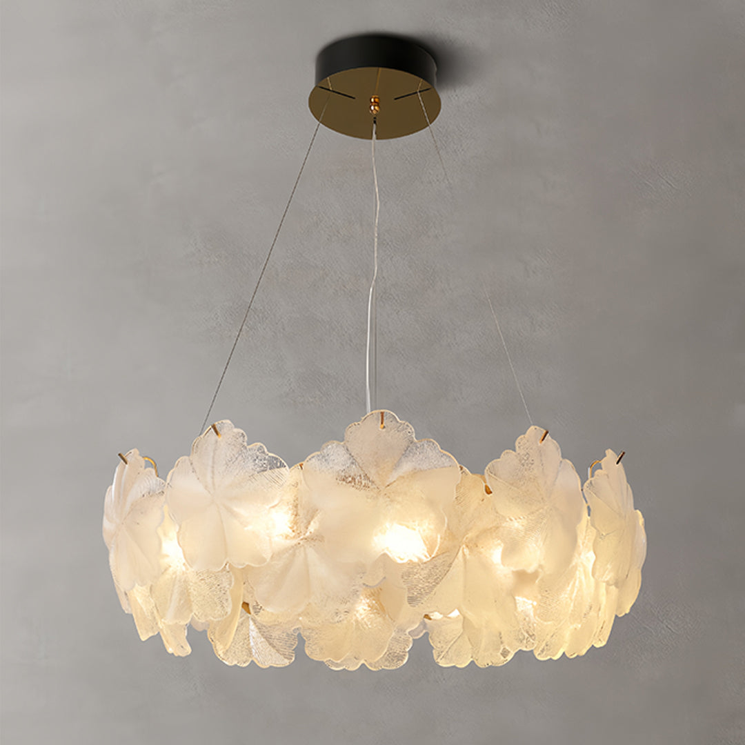 French Glass Garland Chandelier with Brass Finish, Crystal Accents
