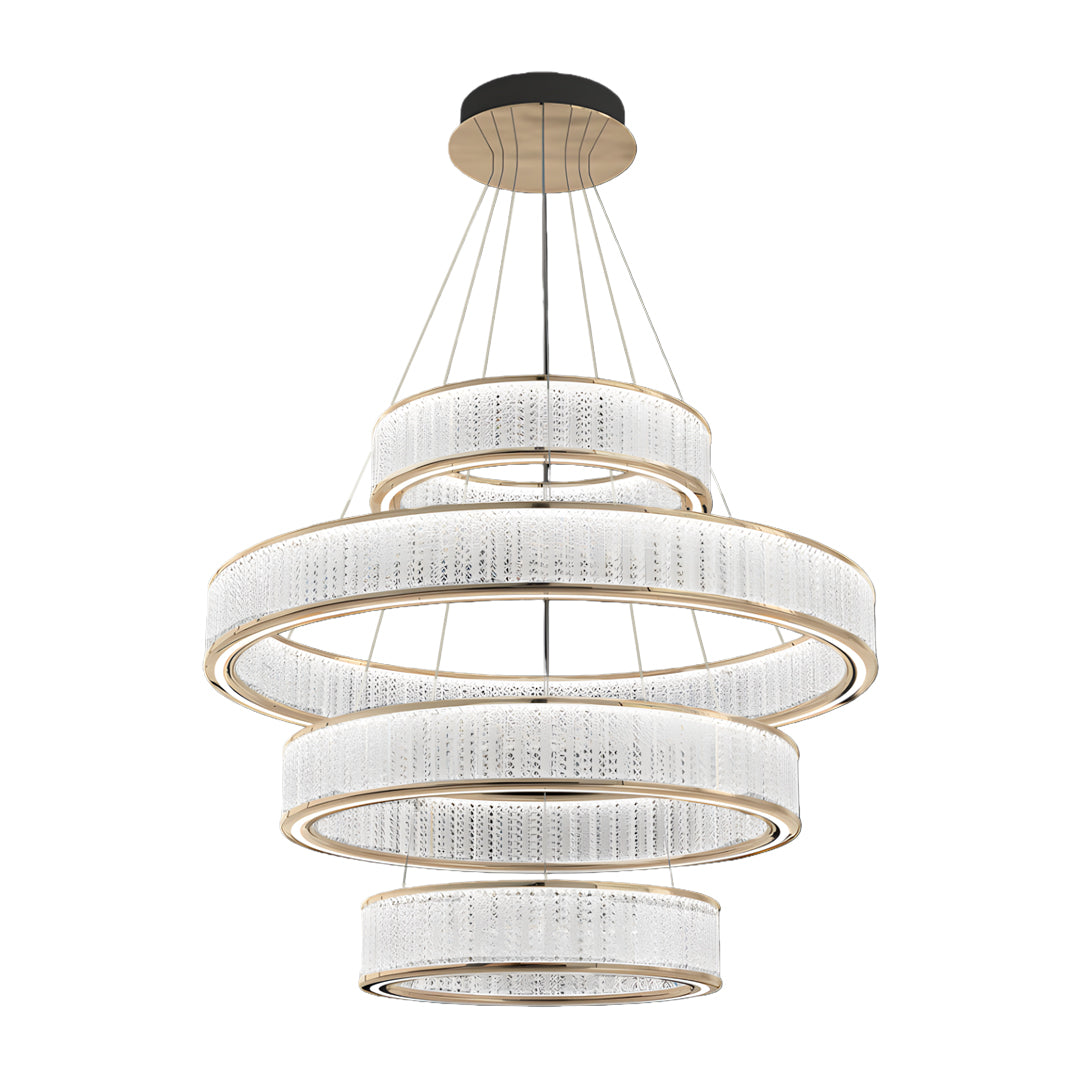 Aurelia Crystal Chandelier – Layered Gold Aluminum & LED Hanging Light