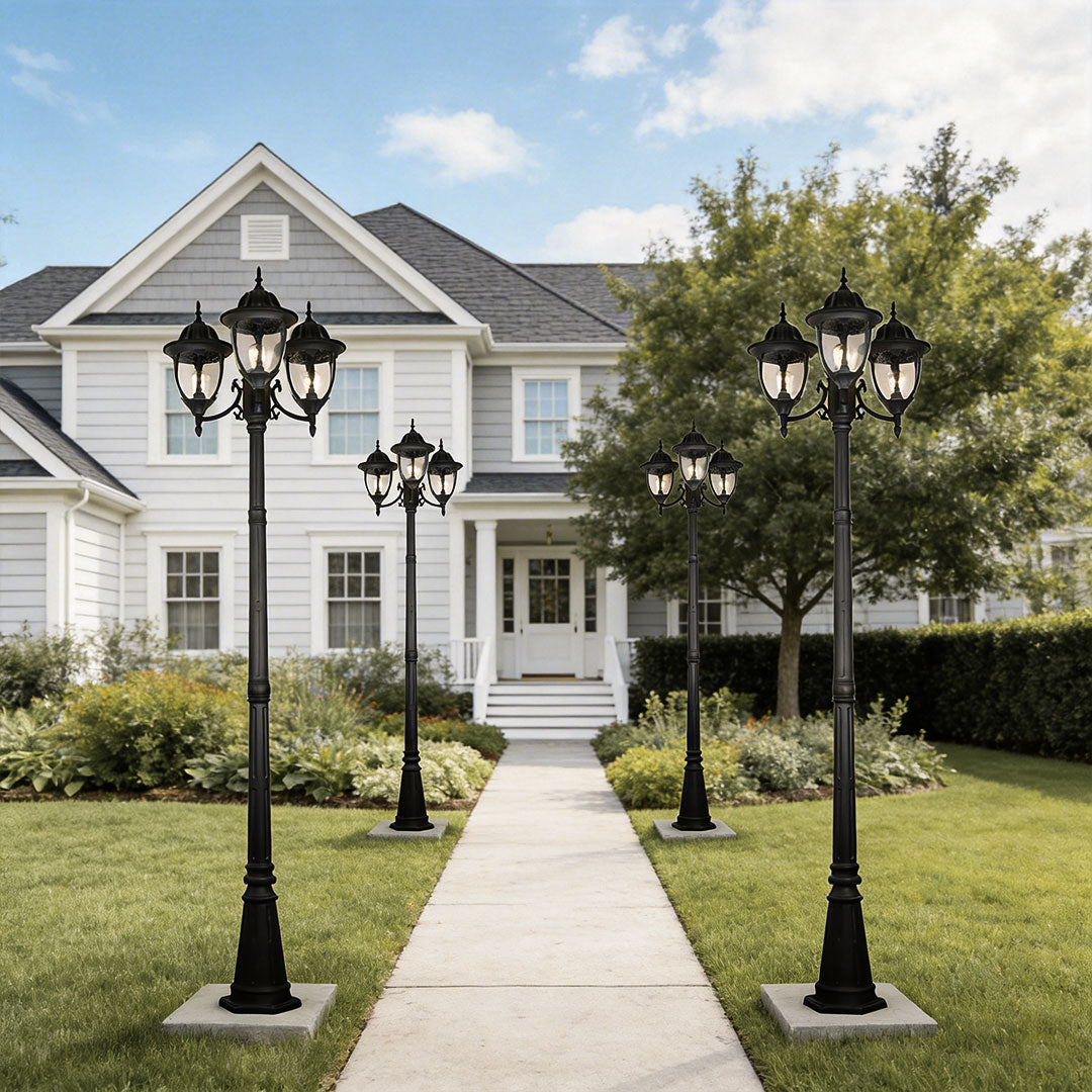 European Three-Light LED Post Lamp for Villa Gardens
