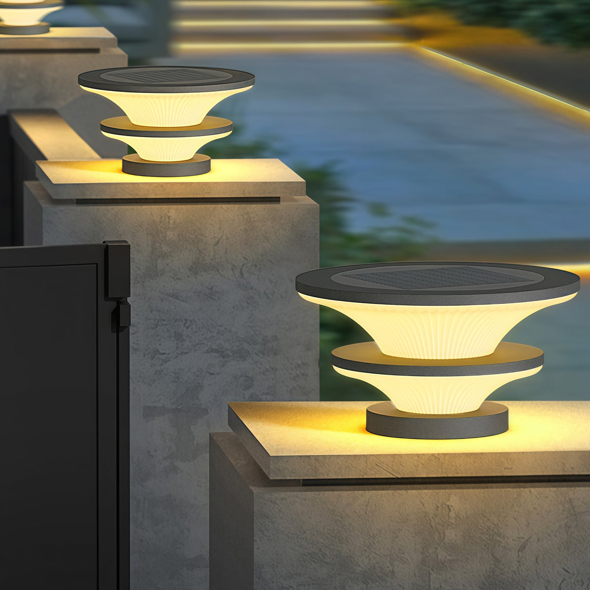 Modern Round Outdoor Pillar Lights in Black Stainless Steel