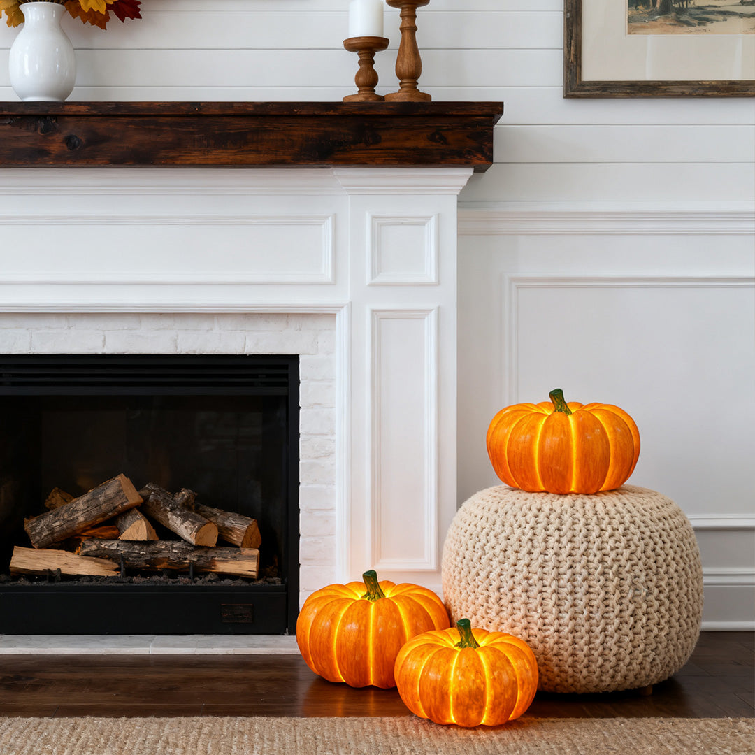 Sculptural Pumpkin Resin Lamp with Warm LED Glow for Indoor and Outdoor Ambience
