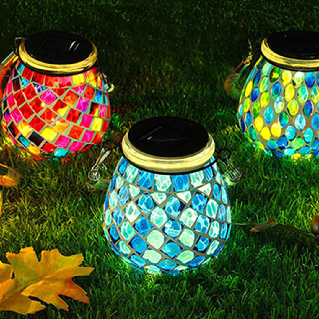 Artisan Solar Glass Mosaic Lantern for Garden and Patio