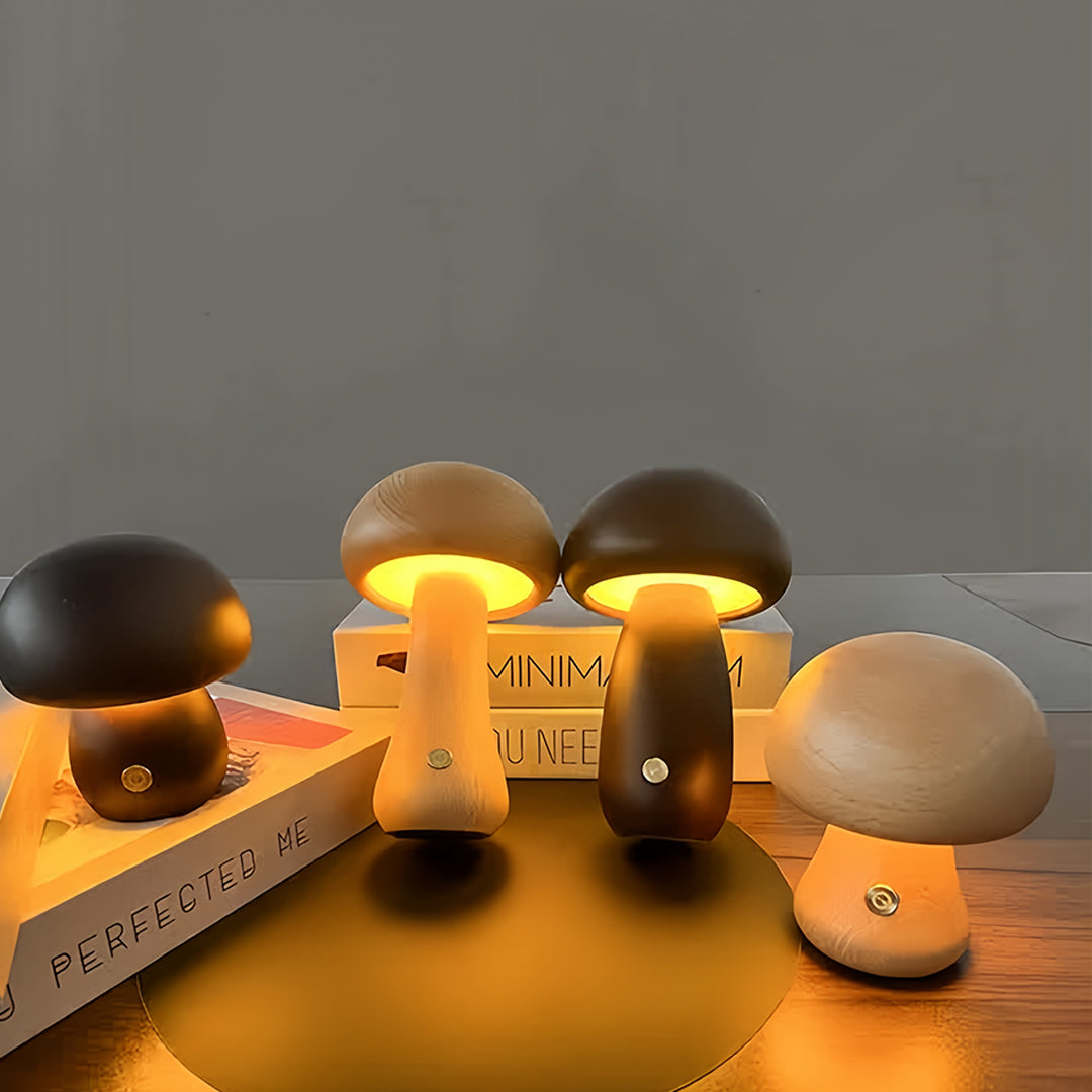 Aurora Wooden Mushroom Table Lamp with Touch Dimming