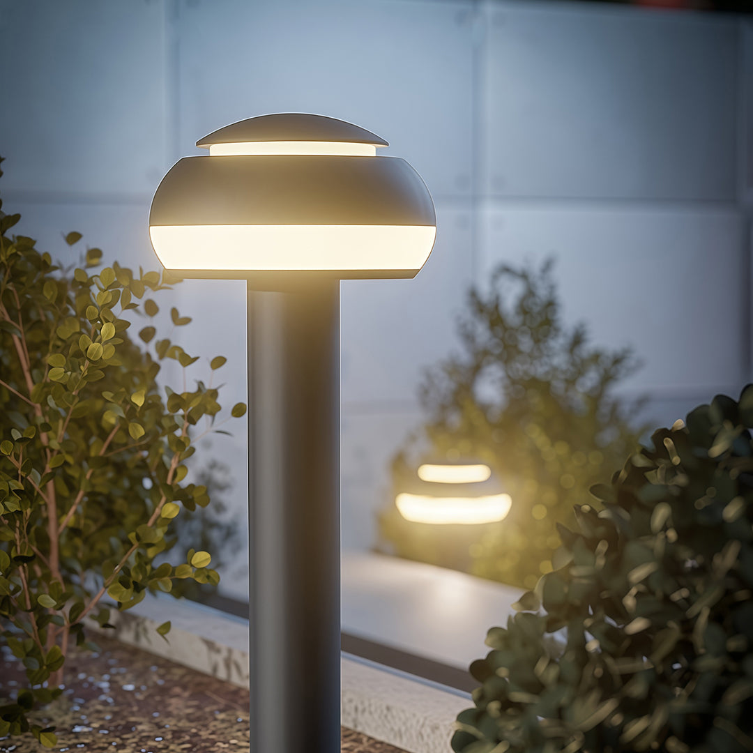 Mushroom Path Light Minimalist Dome Landscape Bollard in Black