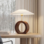 Nordic Walnut Wood Table Lamp with Beige Fabric Shade