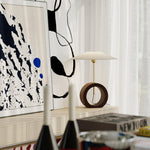 Nordic Walnut Wood Table Lamp with Beige Fabric Shade