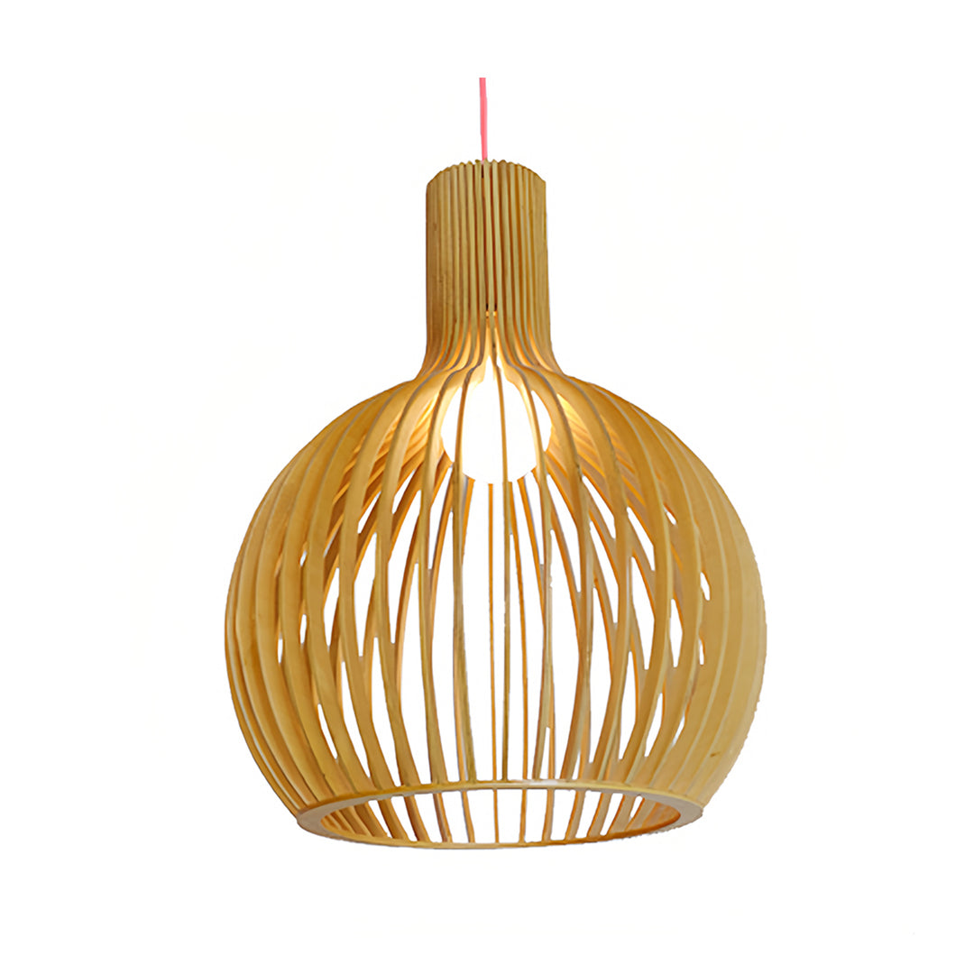 Handcrafted Wooden Birdcage Pendant Light with E27 Socket