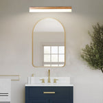 Natural Wood LED Vanity Light with Frosted Shade for Bathroom Mirror