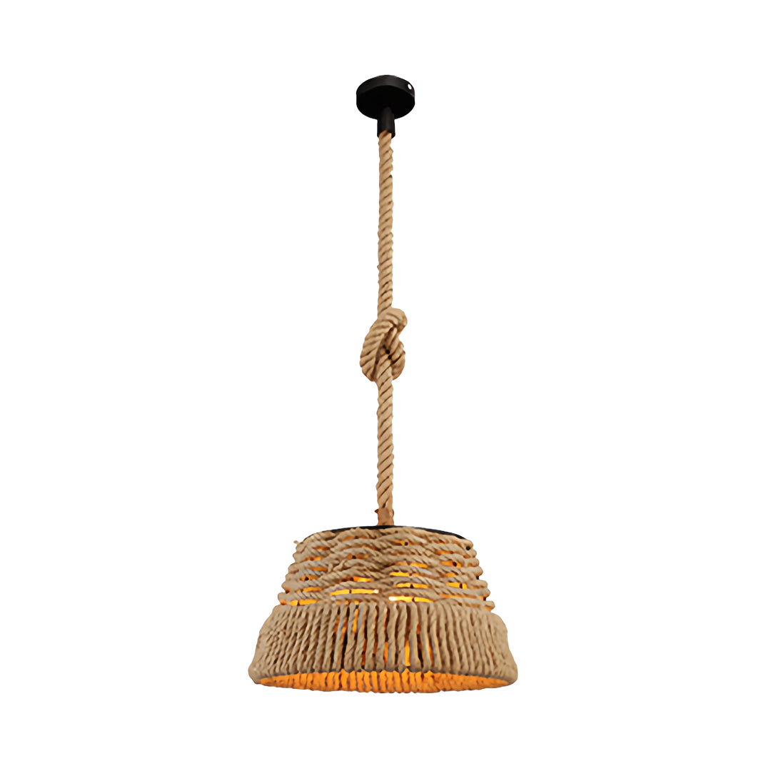 Artisan Hemp Rope Pendant Light with Iron Shade – Vintage Industrial Ceiling Lamp