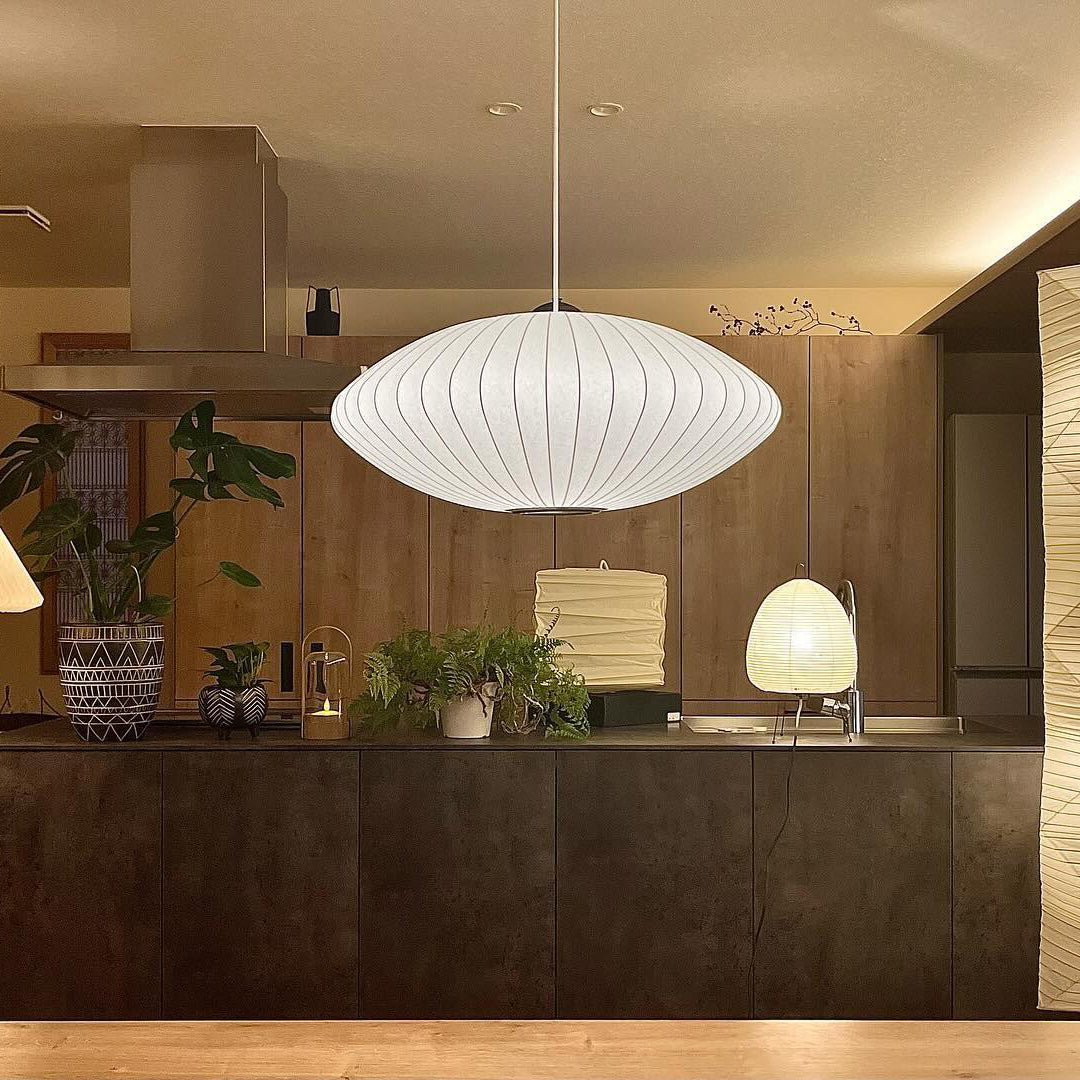 Bubble Silk Swing Arm Pendant Light – Adjustable Designer Ceiling Lamp
