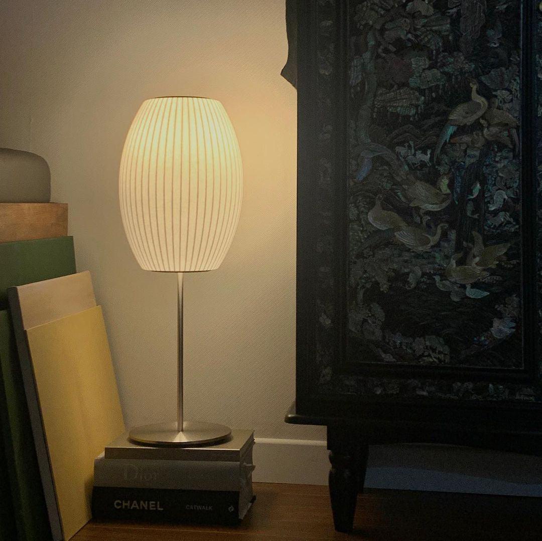 Faux Silk Bubble Table Lamp with Chrome Stem and Pull Chain