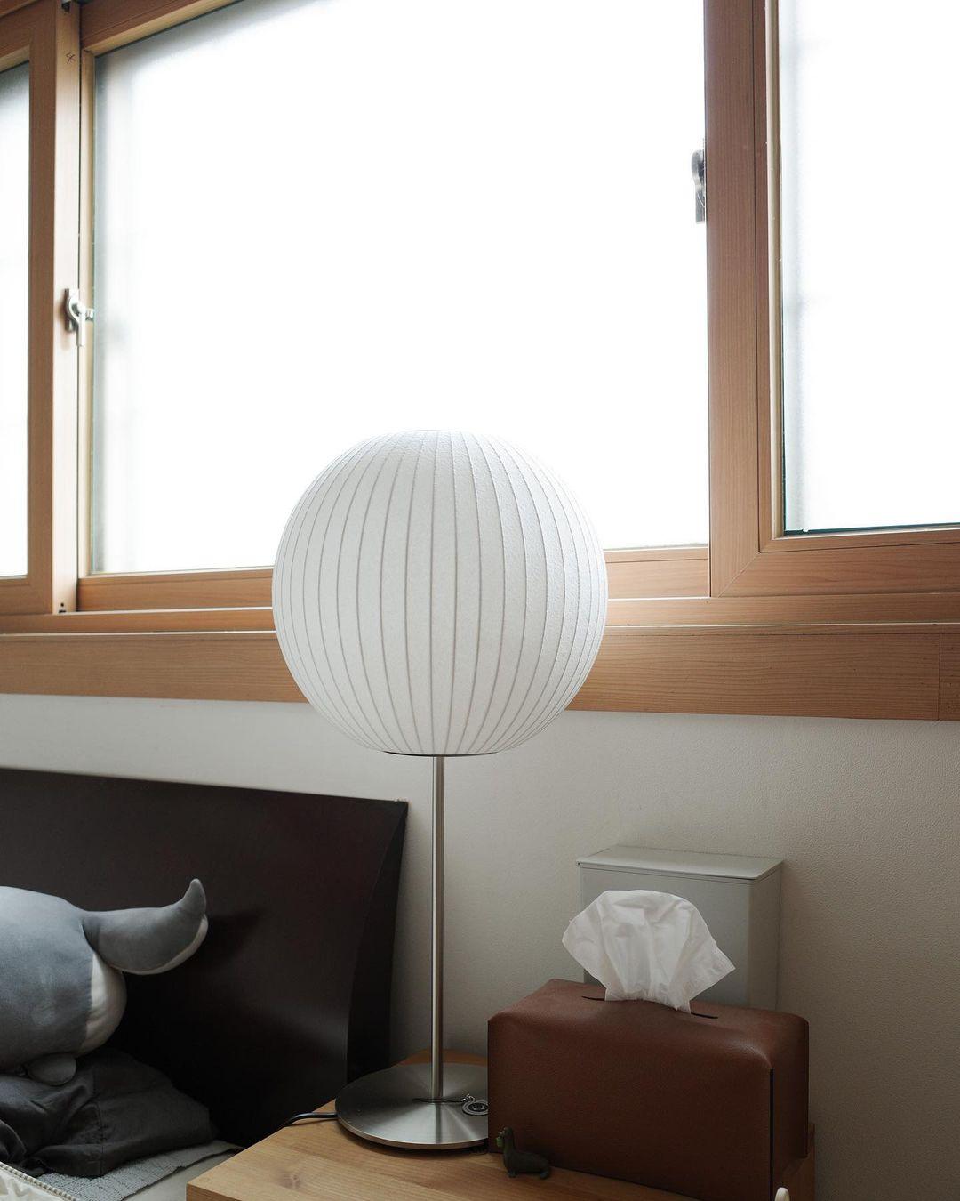 Faux Silk Bubble Table Lamp with Chrome Stem and Pull Chain
