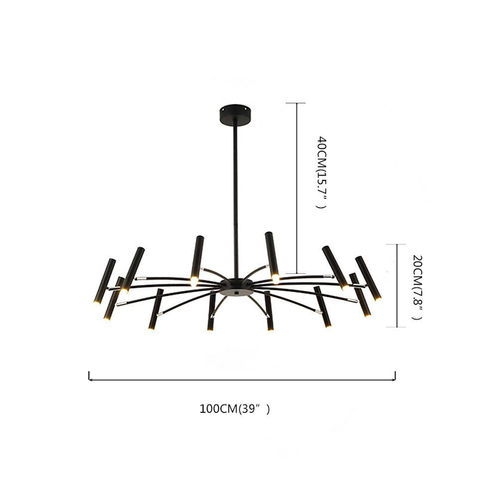 Linear Sputnik Chandelier Black Metal 12 Light Modern Hanging Lights