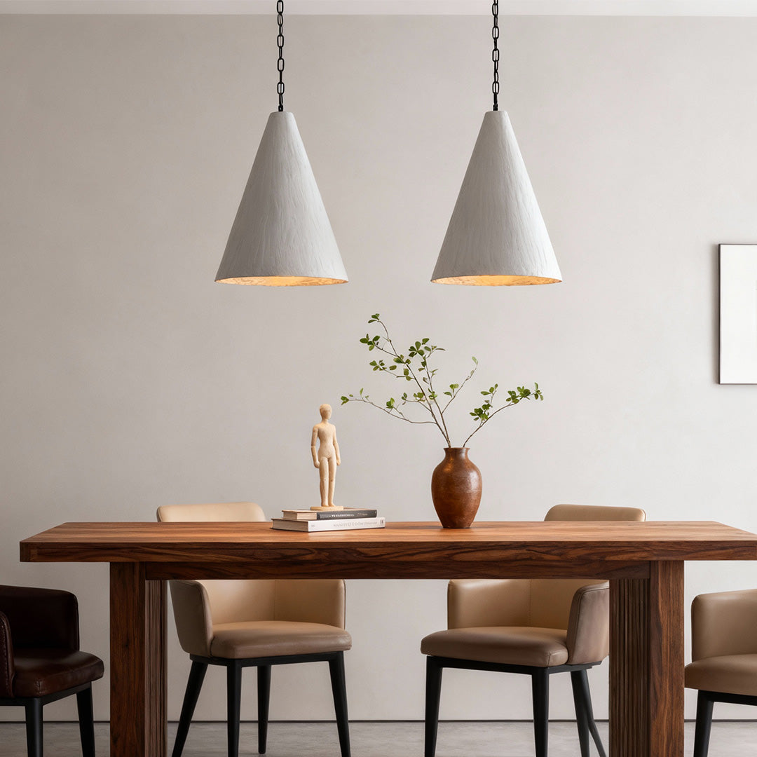 Nordic Plaster Pendant Light with Adjustable Chain, White LED Ceiling Lamp