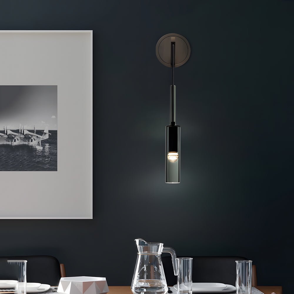 Nordic Copper Wall Sconce with Smoke Glass Shade and Suspended Cord