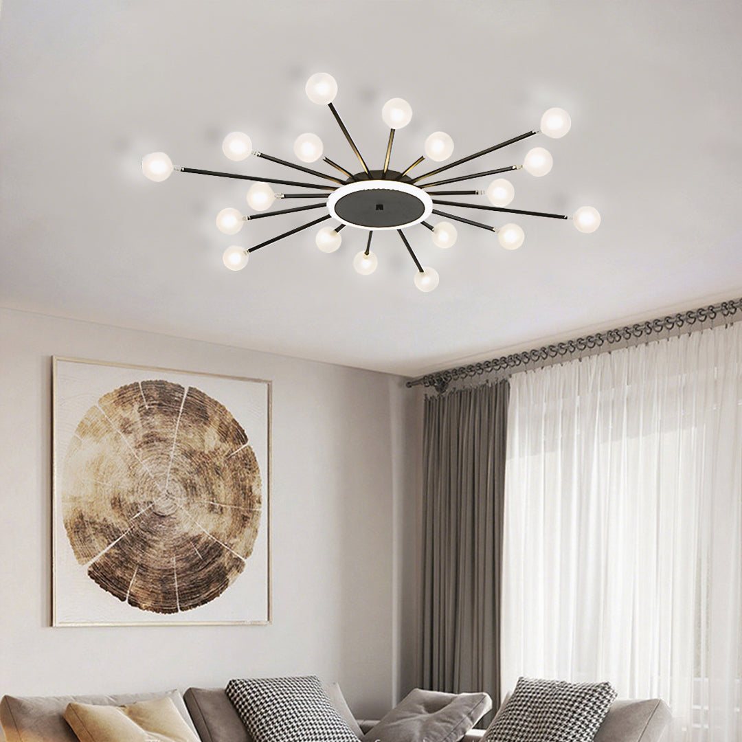 Lumière Flush Mount Ceiling Light in Glass and Iron, Modern Sputnik Design